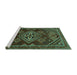 Sideview of Machine Washable Persian Turquoise Traditional Area Rugs, wshtr1946turq