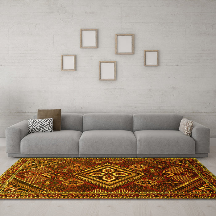 Machine Washable Persian Yellow Traditional Rug in a Living Room, wshtr1946yw