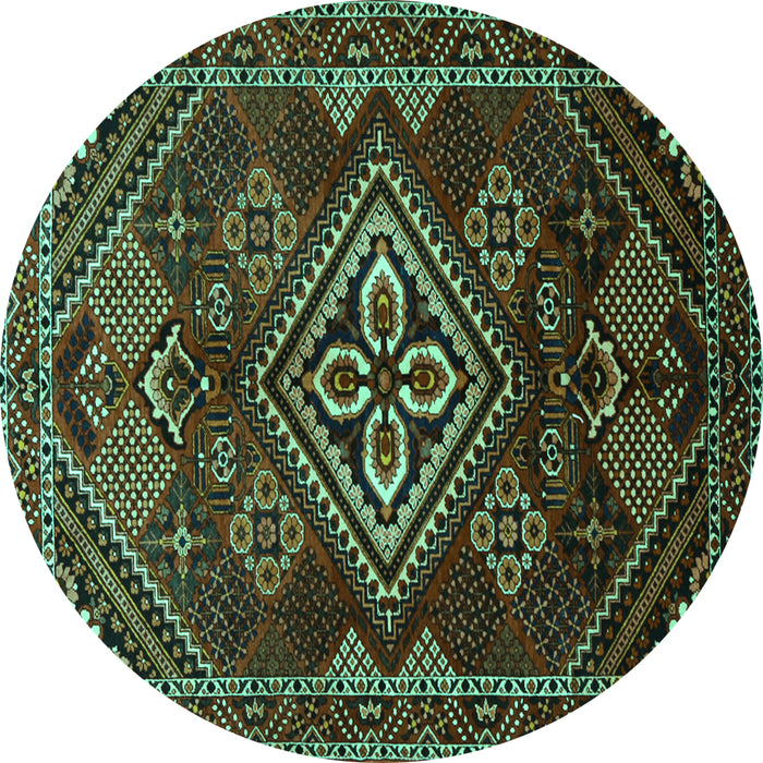 Round Machine Washable Persian Turquoise Traditional Area Rugs, wshtr1946turq