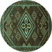 Round Machine Washable Persian Turquoise Traditional Area Rugs, wshtr1946turq