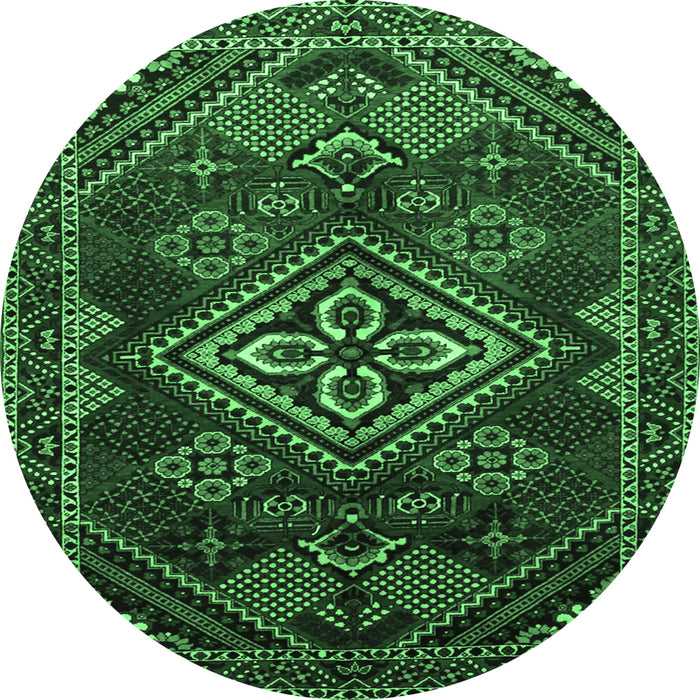 Round Machine Washable Persian Emerald Green Traditional Area Rugs, wshtr1946emgrn