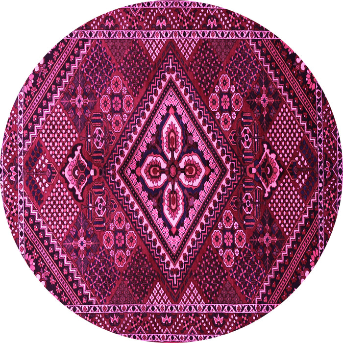 Round Machine Washable Persian Pink Traditional Rug, wshtr1946pnk