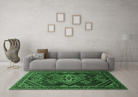 Machine Washable Persian Emerald Green Traditional Rug, wshtr1946emgrn