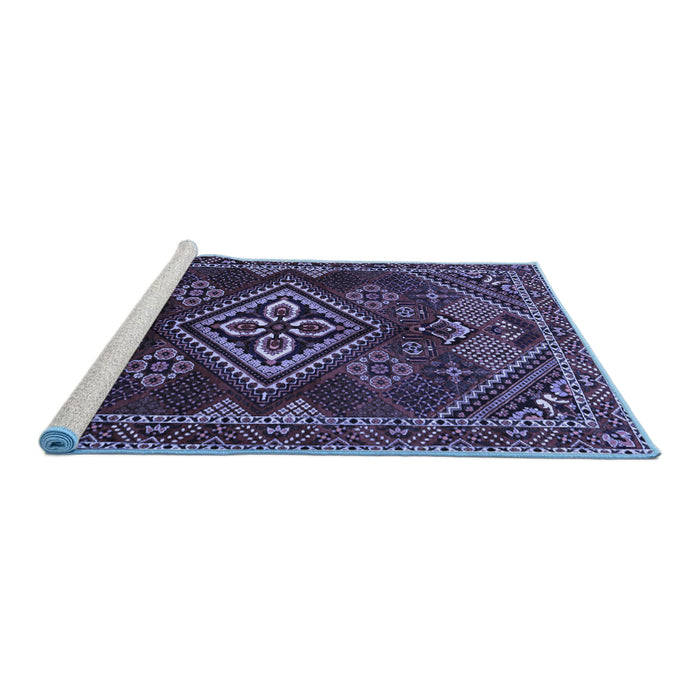 Sideview of Machine Washable Persian Blue Traditional Rug, wshtr1946blu
