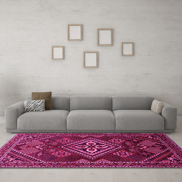 Machine Washable Persian Pink Traditional Rug in a Living Room, wshtr1946pnk