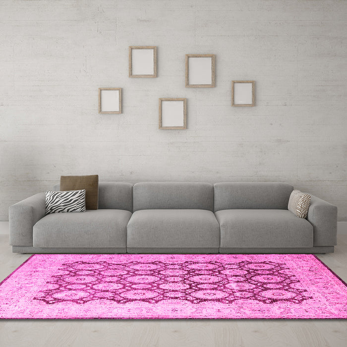 Machine Washable Persian Pink Traditional Rug in a Living Room, wshtr1947pnk
