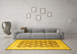 Machine Washable Persian Yellow Traditional Rug in a Living Room, wshtr1947yw