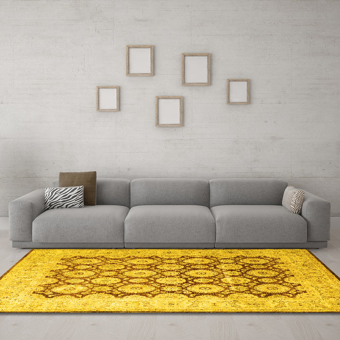 Machine Washable Persian Yellow Traditional Rug in a Living Room, wshtr1947yw