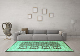 Machine Washable Persian Turquoise Traditional Area Rugs in a Living Room,, wshtr1947turq