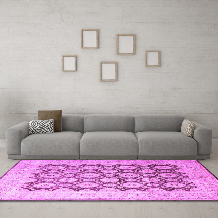 Machine Washable Persian Purple Traditional Area Rugs in a Living Room, wshtr1947pur