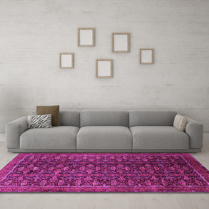 Machine Washable Persian Pink Traditional Rug in a Living Room, wshtr1948pnk