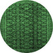 Round Machine Washable Persian Emerald Green Traditional Area Rugs, wshtr1948emgrn