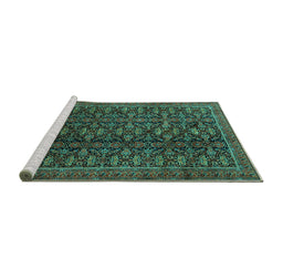 Sideview of Machine Washable Persian Turquoise Traditional Area Rugs, wshtr1948turq