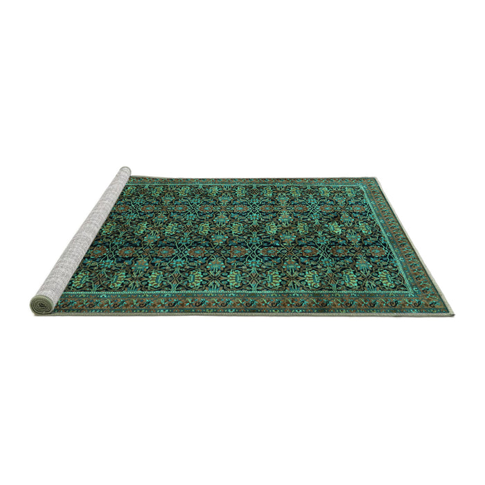 Sideview of Machine Washable Persian Turquoise Traditional Area Rugs, wshtr1948turq