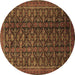 Round Machine Washable Persian Brown Traditional Rug, wshtr1948brn