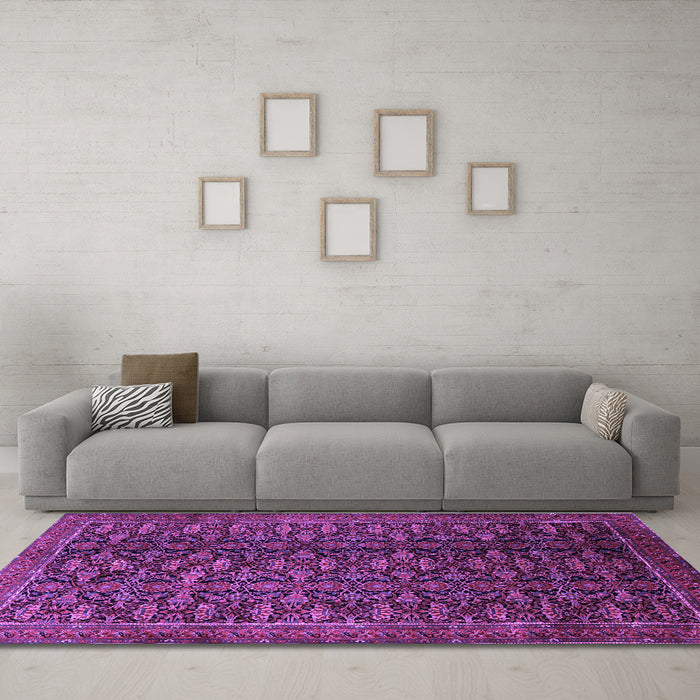 Machine Washable Persian Purple Traditional Area Rugs in a Living Room, wshtr1948pur
