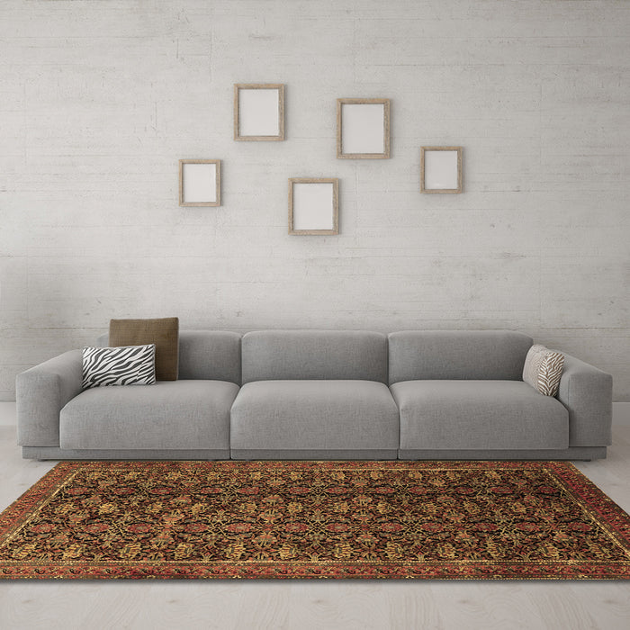 Machine Washable Persian Brown Traditional Rug in a Living Room,, wshtr1948brn