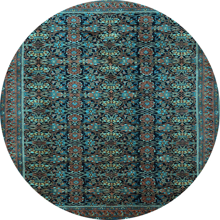 Round Machine Washable Persian Light Blue Traditional Rug, wshtr1948lblu