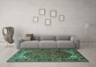 Machine Washable Persian Turquoise Traditional Area Rugs in a Living Room,, wshtr1949turq