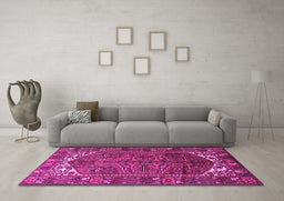 Machine Washable Persian Pink Traditional Rug in a Living Room, wshtr1949pnk
