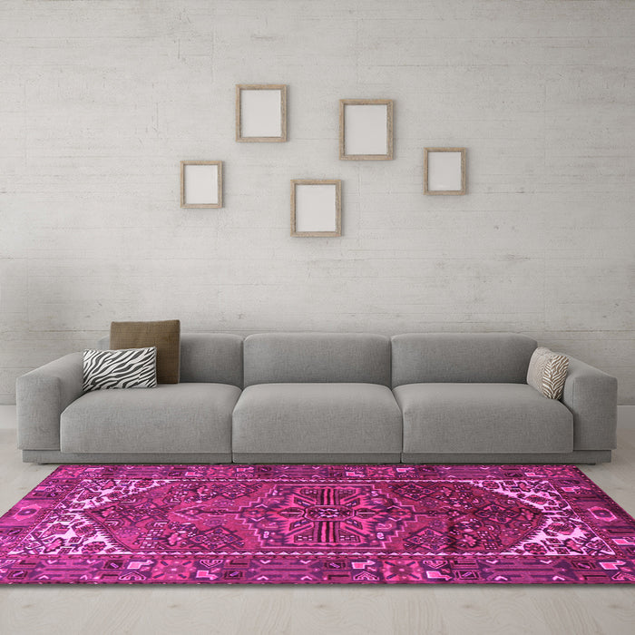 Machine Washable Persian Pink Traditional Rug in a Living Room, wshtr1949pnk