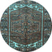 Round Machine Washable Persian Light Blue Traditional Rug, wshtr1949lblu