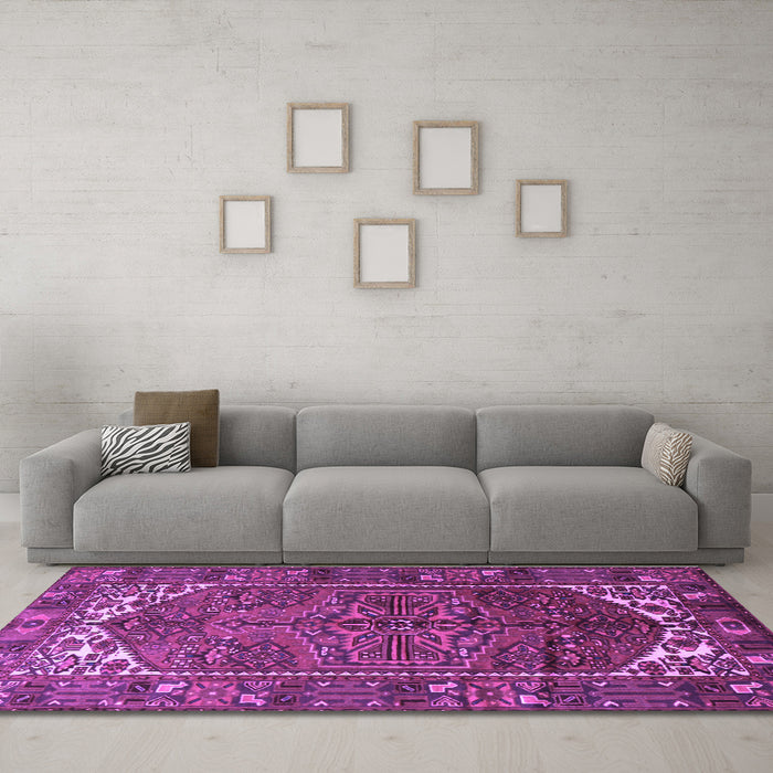 Machine Washable Persian Purple Traditional Area Rugs in a Living Room, wshtr1949pur