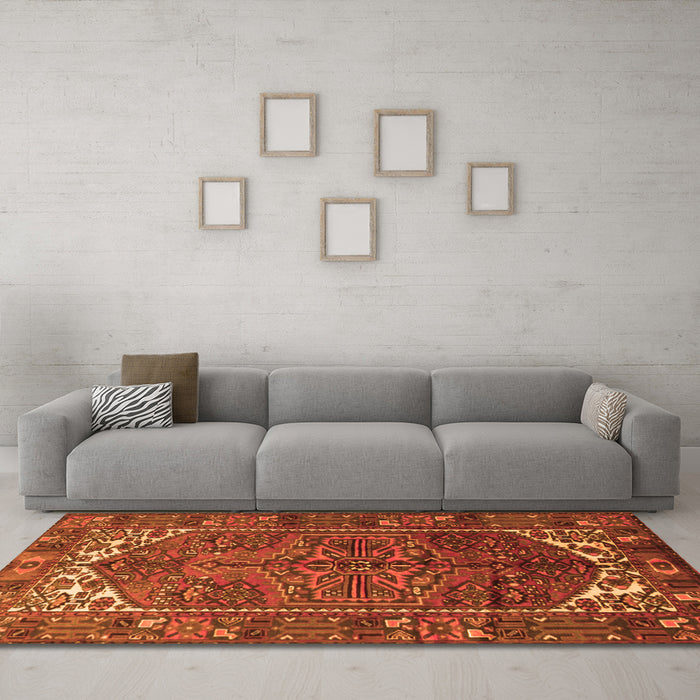 Machine Washable Persian Orange Traditional Area Rugs in a Living Room, wshtr1949org