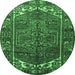 Round Machine Washable Persian Emerald Green Traditional Area Rugs, wshtr1949emgrn