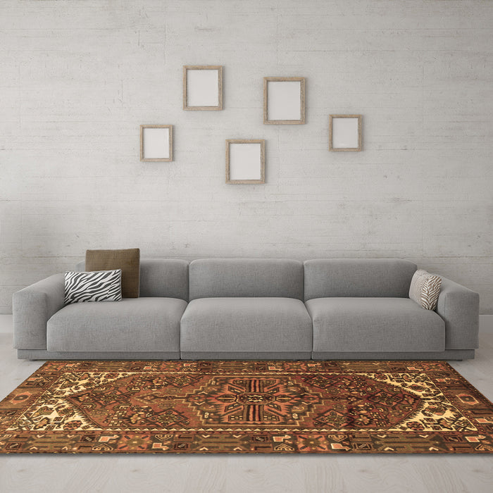 Machine Washable Persian Brown Traditional Rug in a Living Room,, wshtr1949brn