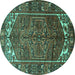 Round Machine Washable Persian Turquoise Traditional Area Rugs, wshtr1949turq