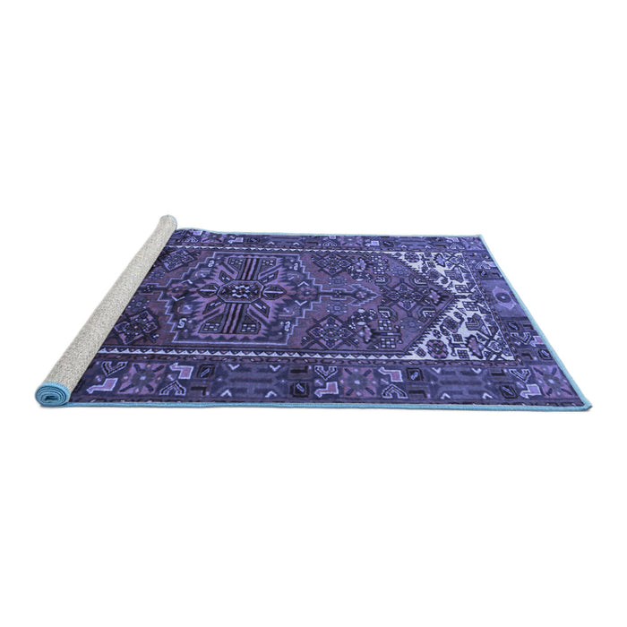 Sideview of Machine Washable Persian Blue Traditional Rug, wshtr1949blu