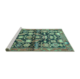 Sideview of Machine Washable Persian Turquoise Traditional Area Rugs, wshtr194turq
