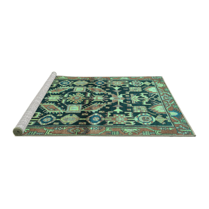 Sideview of Machine Washable Persian Turquoise Traditional Area Rugs, wshtr194turq