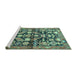 Sideview of Machine Washable Persian Turquoise Traditional Area Rugs, wshtr194turq