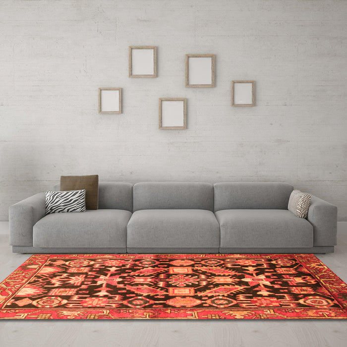 Machine Washable Persian Orange Traditional Area Rugs in a Living Room, wshtr194org
