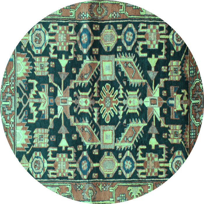 Round Machine Washable Persian Turquoise Traditional Area Rugs, wshtr194turq