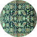 Round Machine Washable Persian Turquoise Traditional Area Rugs, wshtr194turq