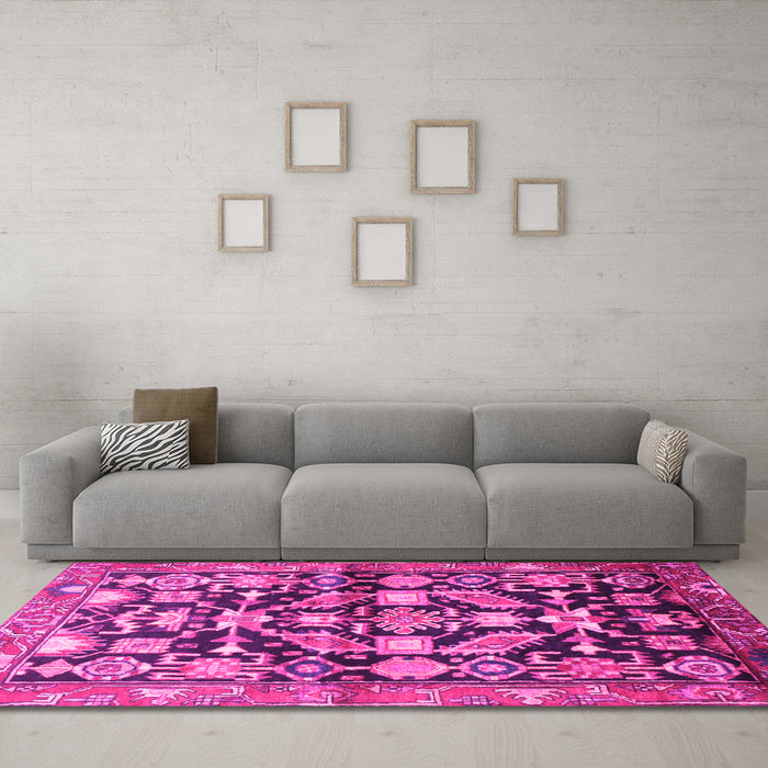 Machine Washable Persian Pink Traditional Rug in a Living Room, wshtr194pnk