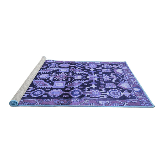 Sideview of Machine Washable Persian Blue Traditional Rug, wshtr194blu
