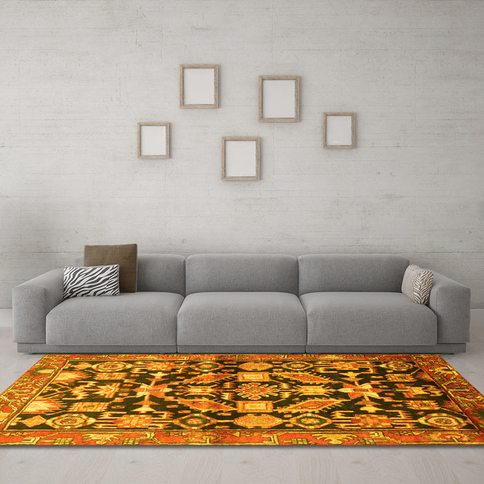 Machine Washable Persian Yellow Traditional Rug in a Living Room, wshtr194yw