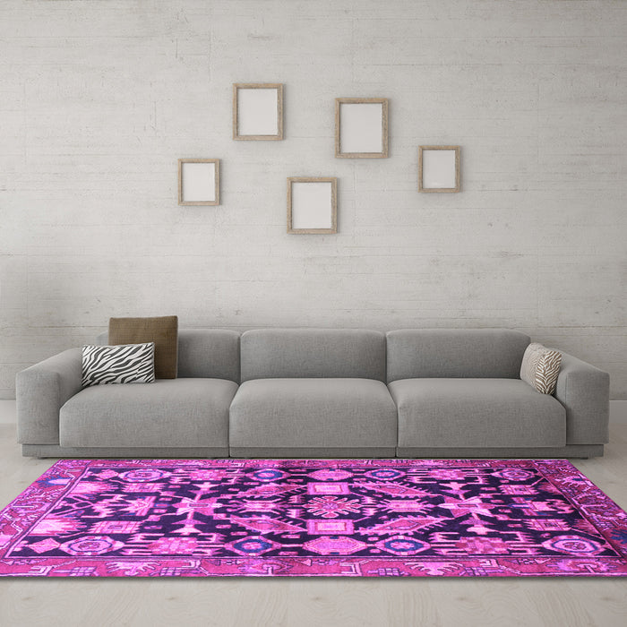 Machine Washable Persian Purple Traditional Area Rugs in a Living Room, wshtr194pur