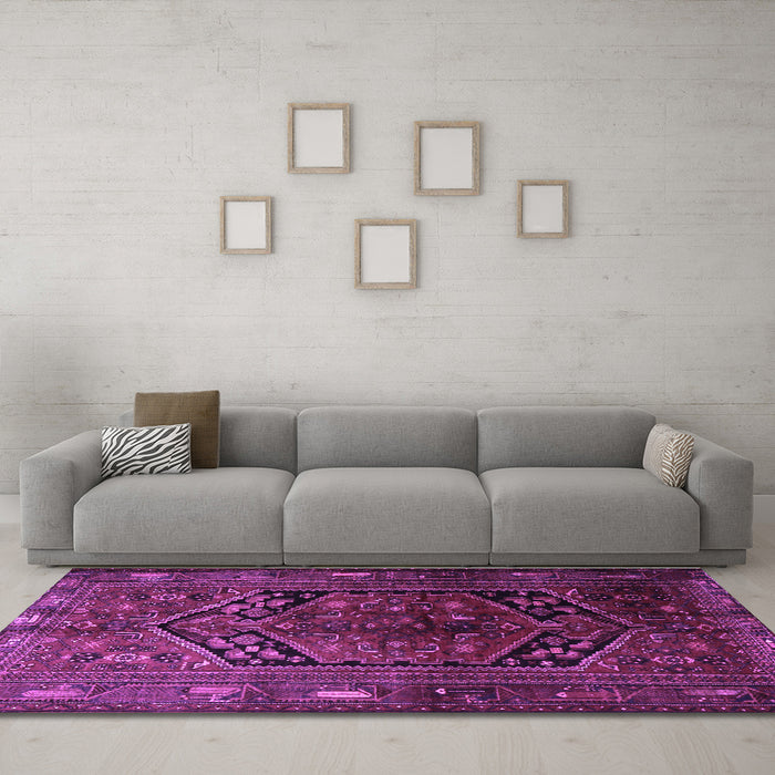 Machine Washable Persian Purple Traditional Area Rugs in a Living Room, wshtr1950pur