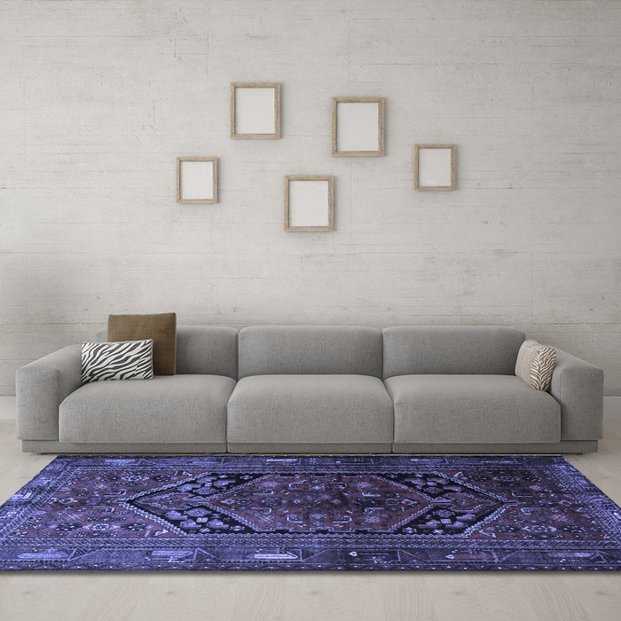 Machine Washable Persian Blue Traditional Rug in a Living Room, wshtr1950blu