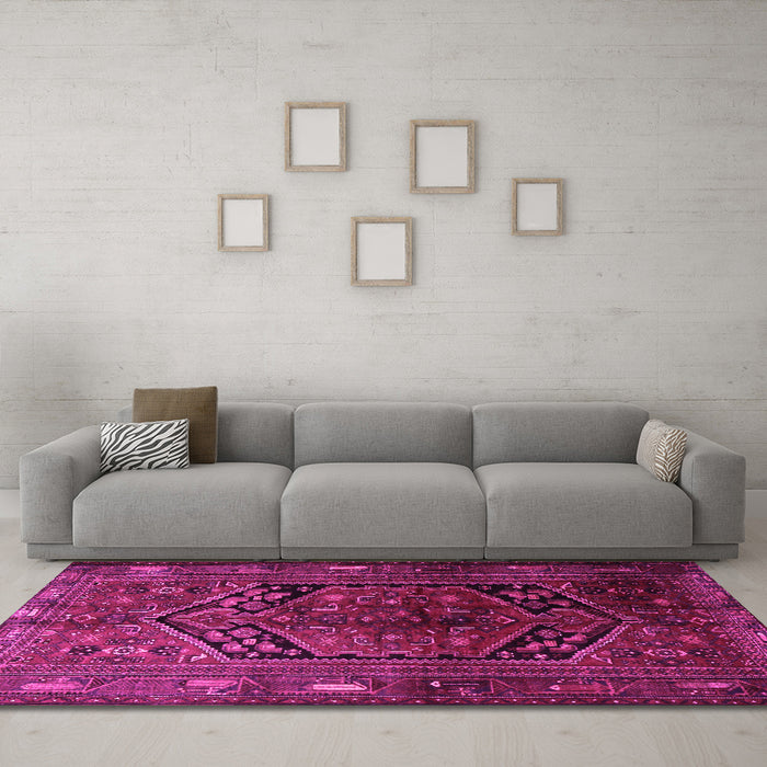 Machine Washable Persian Pink Traditional Rug in a Living Room, wshtr1950pnk