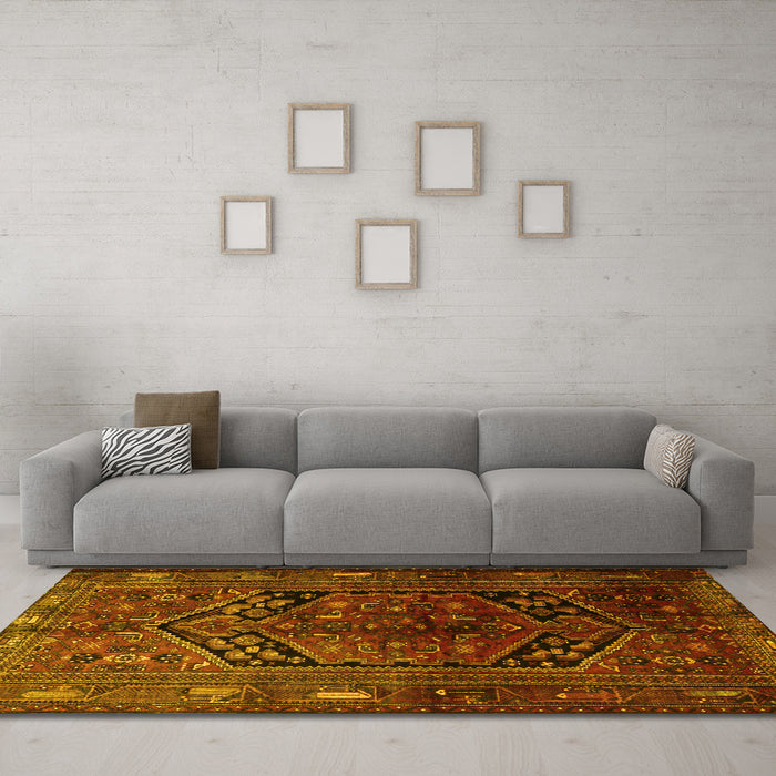 Machine Washable Persian Yellow Traditional Rug in a Living Room, wshtr1950yw