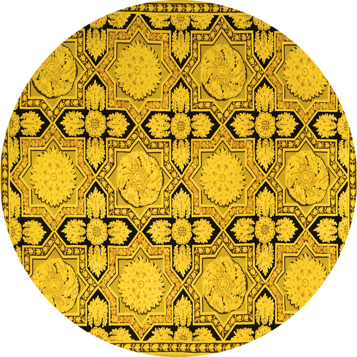 Round Machine Washable Persian Yellow Traditional Rug, wshtr1951yw