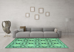 Machine Washable Persian Turquoise Traditional Area Rugs in a Living Room,, wshtr1951turq