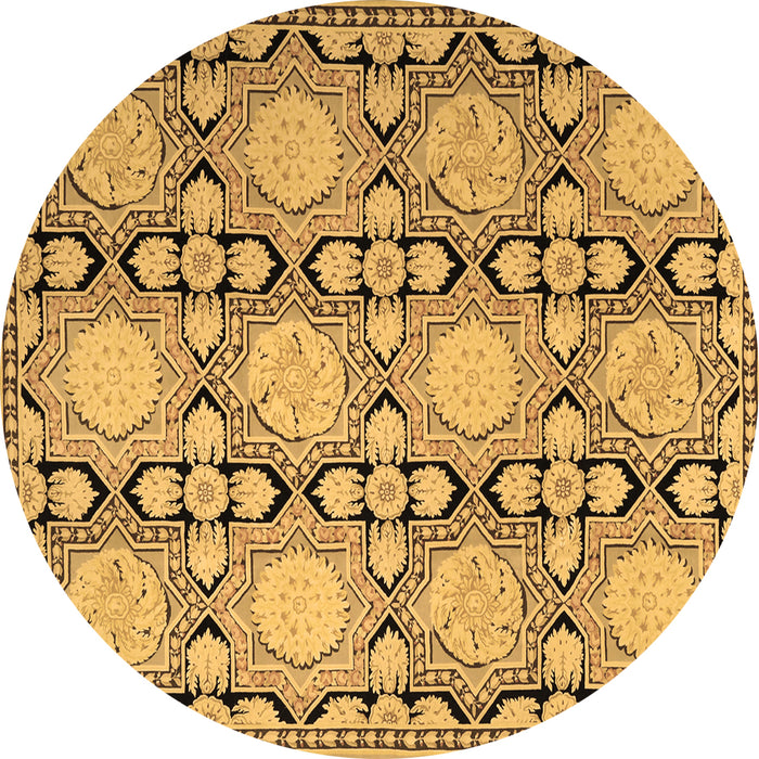 Round Machine Washable Persian Brown Traditional Rug, wshtr1951brn