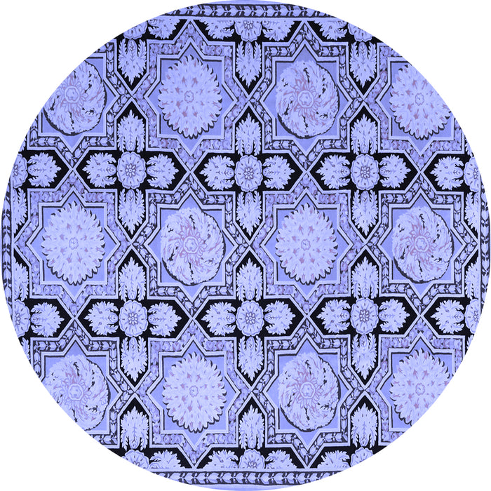 Round Machine Washable Persian Blue Traditional Rug, wshtr1951blu
